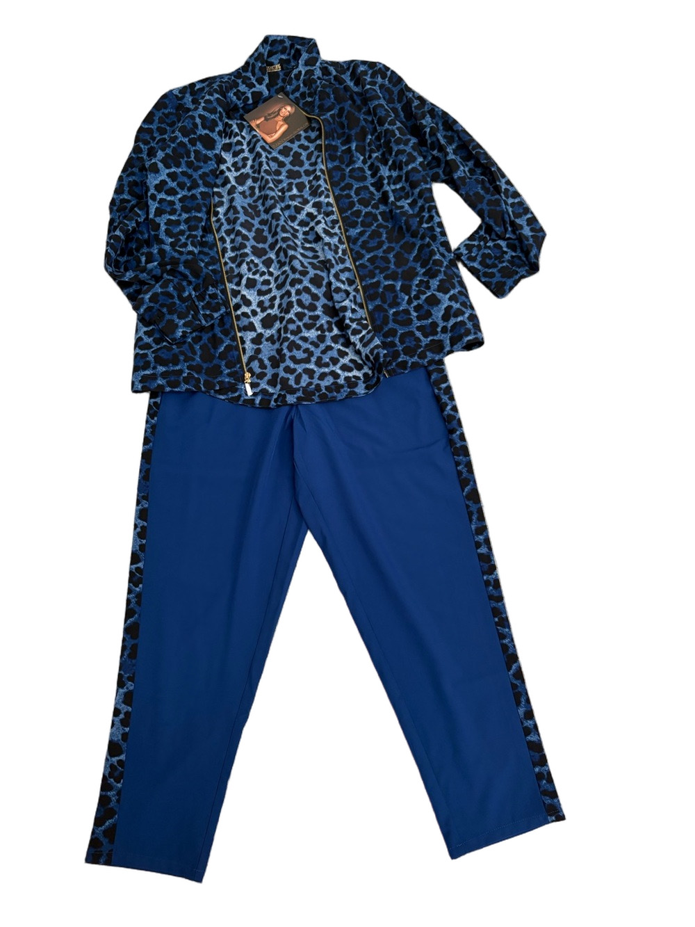 Iman Global Chic Blue Leopard-Print Jogging Outfit NWT